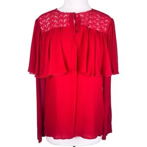 Giambattista Valli Red Silk Blouse Womens Large Made Italy Button Down Lace